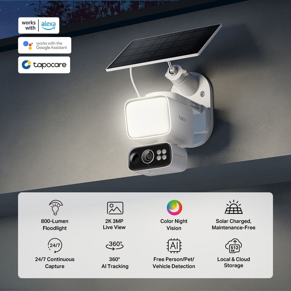 TP-Link Tapo C615F KIT กล้องวงจรปิด 2K พร้อมโซลาร์เซลล์ Solar-Powered Floodlight Pan/Tilt Security Camera Kit