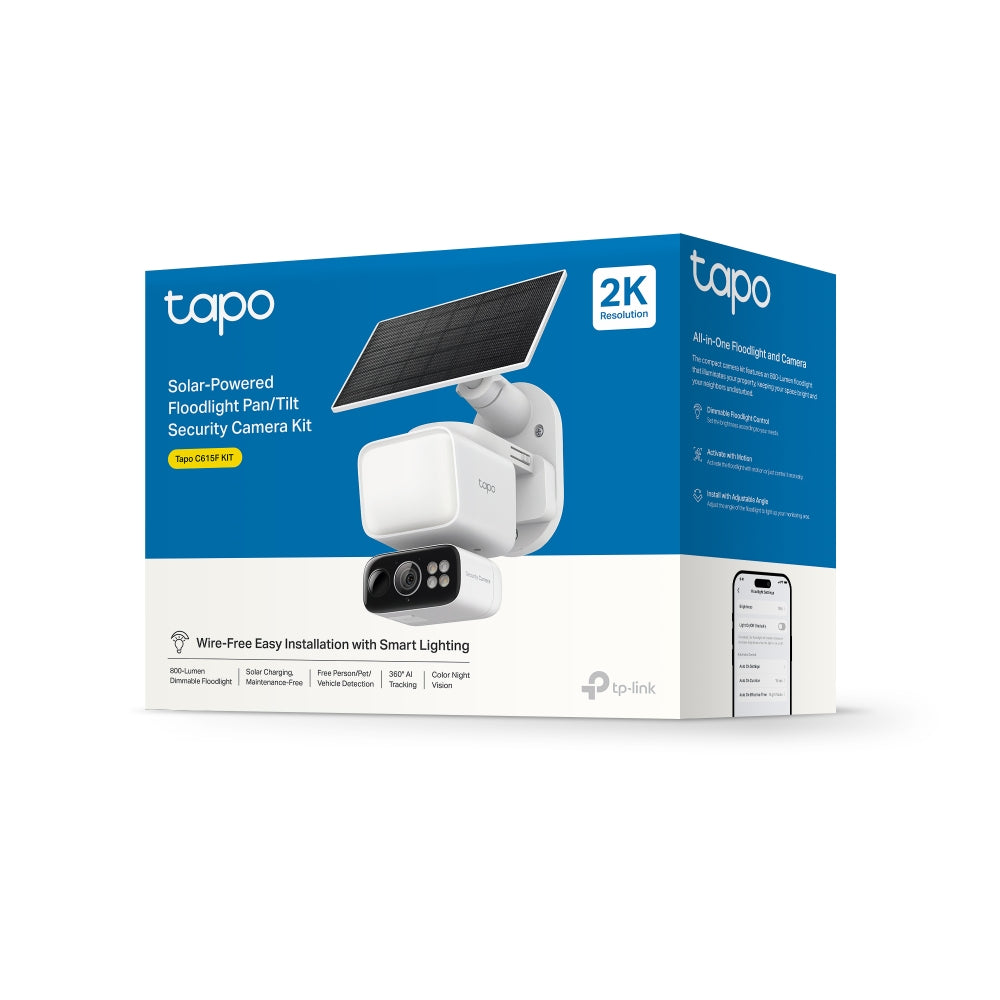 TP-Link Tapo C615F KIT กล้องวงจรปิด 2K พร้อมโซลาร์เซลล์ Solar-Powered Floodlight Pan/Tilt Security Camera Kit