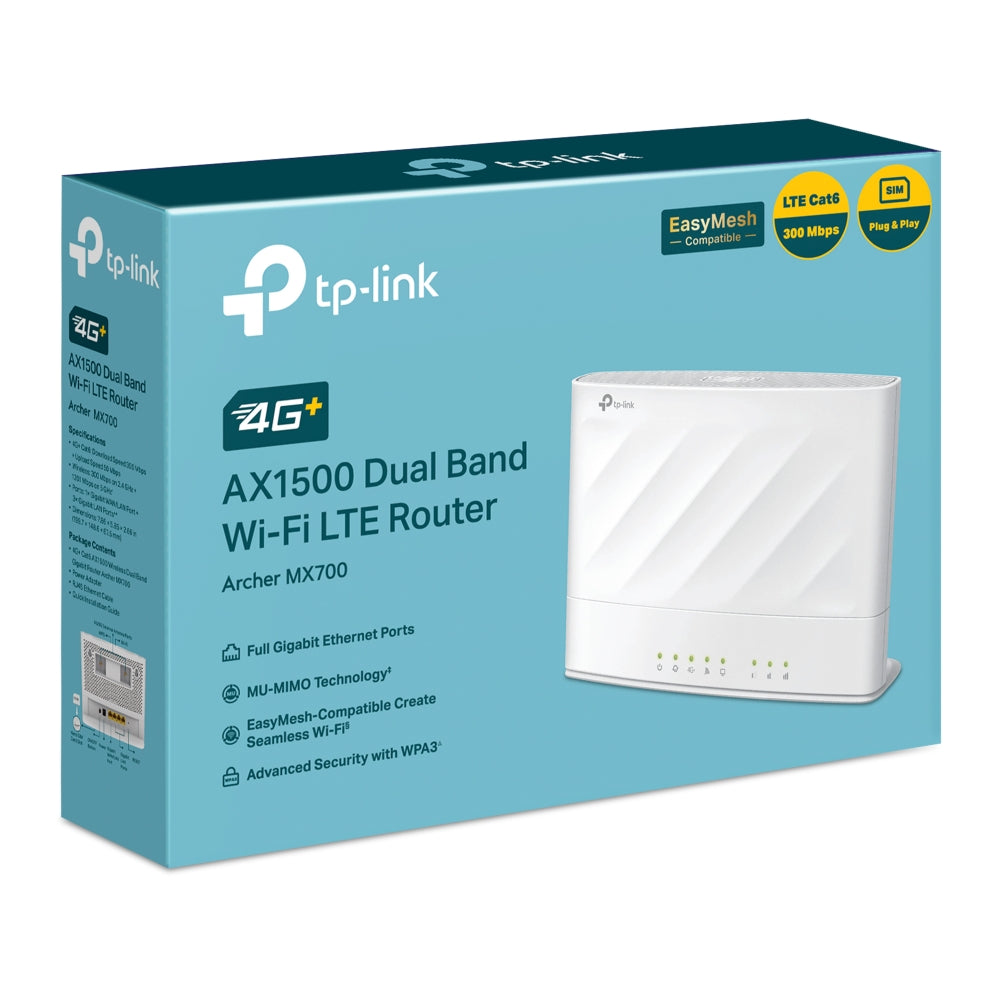 TP-Link Archer MX700┃ เราเตอร์ใส่ซิม 4G+┃AX1500 Dual Band Wi-Fi LTE Router┃เราเตอร์ใส่ซิม┃ซิม┃เราเตอร์ Wi-Fi┃เราเตอร์ Wi-Fi