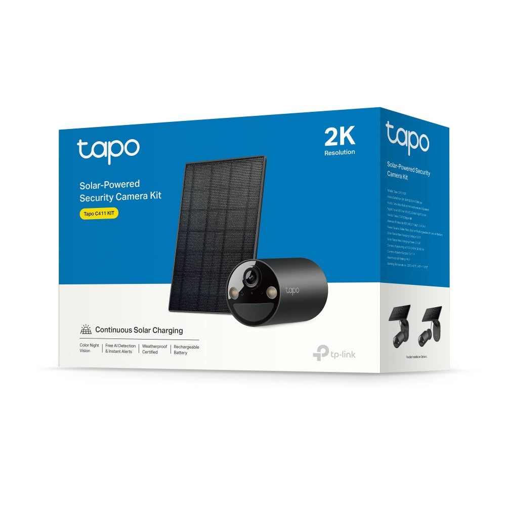 TP-Link Tapo C411 KIT ชุดกล้องวงจรปิด 2K 3MP พร้อมแผงโซลาร์เซลล์ IP65 Solar-Powered Security Camera Kit รับประกัน 1 ปี