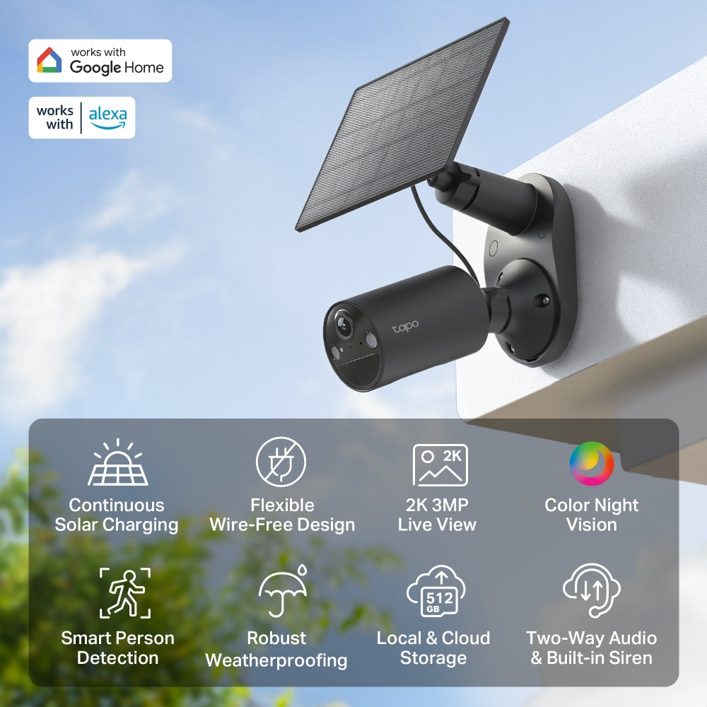 TP-Link Tapo C411 KIT ชุดกล้องวงจรปิด 2K 3MP พร้อมแผงโซลาร์เซลล์ IP65 Solar-Powered Security Camera Kit รับประกัน 1 ปี