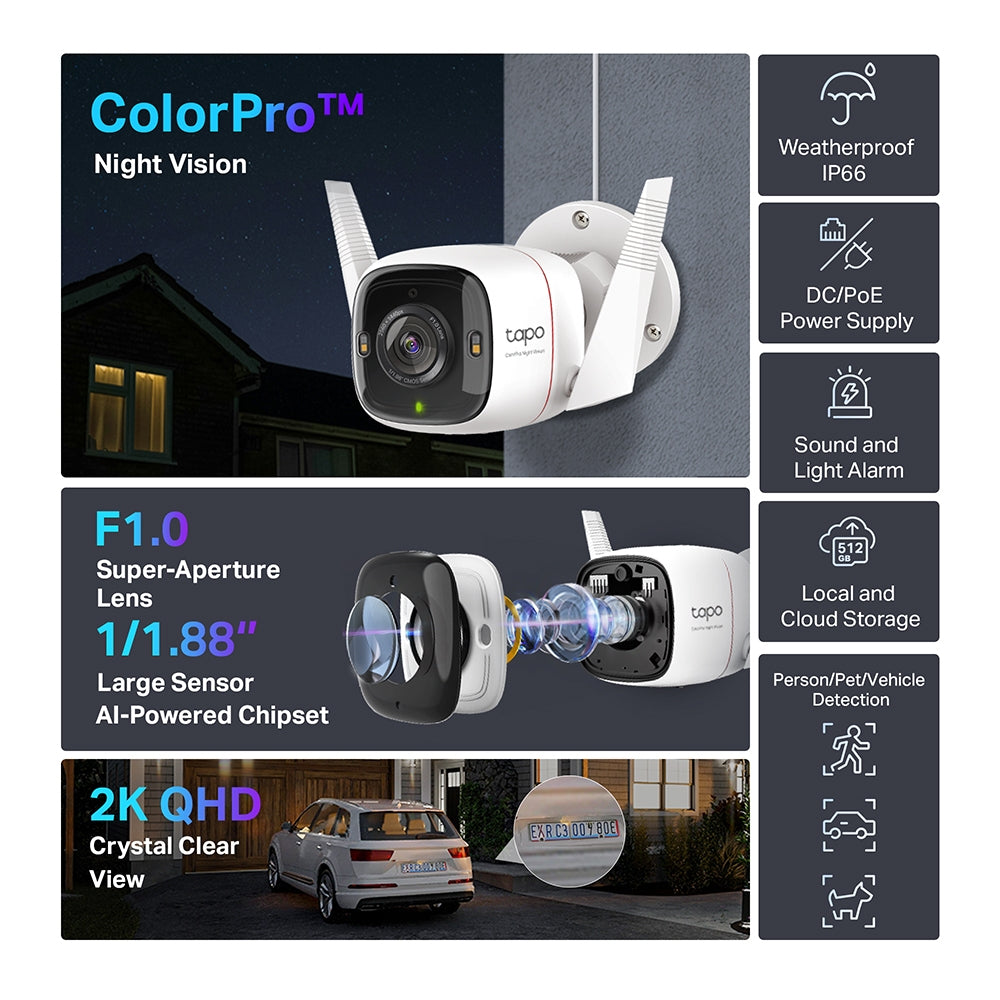 TP-Link Tapo C325WB กล้องวงจรปิด 4MP ColorPro Night Vision กันน้ำกันฝุ่น IP66 ใช้งานภายนอก Wi-Fi Camera รับประกัน 2 ปี