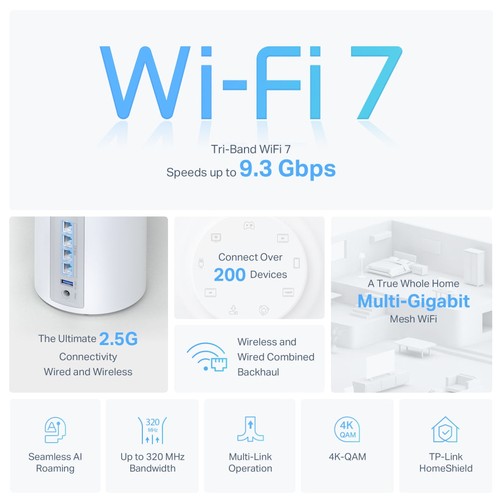 TP-Link Deco BE65 เราเตอร์ WiFi 7 BE11000 ระบบตาข่ายไวไฟ 7 ทั่วทั้งบ้าน รองรับการใช้งานแบบ MLO ที่เพิ่มขึ้น