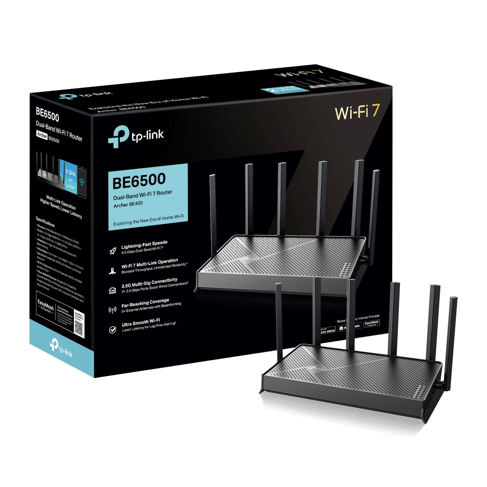 TP-Link Archer BE400 เราเตอร์ Wi-Fi 7 BE6500 Dual-Band Wi-Fi 7 รองรับ EasyMesh เพื่อสร้างเครือข่าย Wi-Fi ที่ครอบคลุม