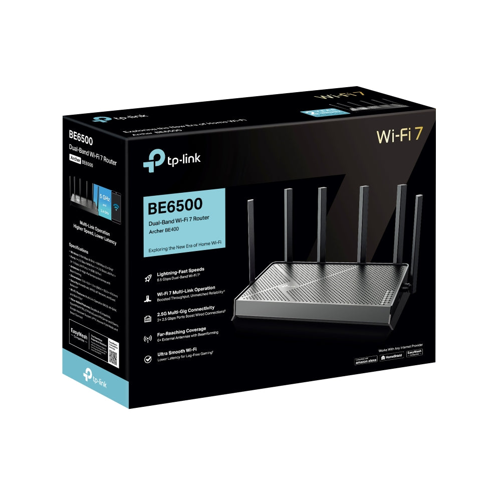TP-Link Archer BE400 เราเตอร์ Wi-Fi 7 BE6500 Dual-Band Wi-Fi 7 รองรับ EasyMesh เพื่อสร้างเครือข่าย Wi-Fi ที่ครอบคลุม