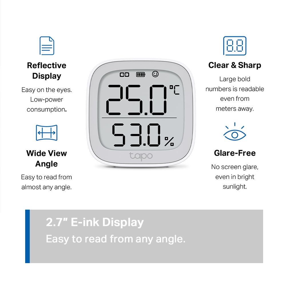 TP-Link Tapo T315 เครื่องวัดอุณหภูมิและความชื้นอัจฉริยะ จอใหญ่ E-ink 2.7 นิ้ว Smart Temperature & Humidity Monitor
