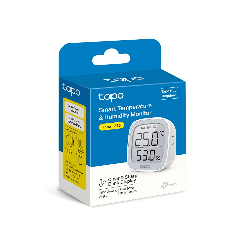 TP-Link Tapo T315 เครื่องวัดอุณหภูมิและความชื้นอัจฉริยะ จอใหญ่ E-ink 2.7 นิ้ว Smart Temperature & Humidity Monitor