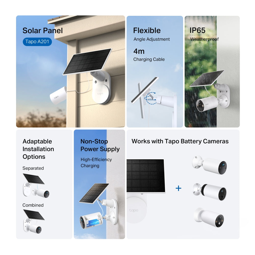 TP-Link Tapo A201 Solar Panel แผงโซลาร์เซลล์ (ไม่รวมกล้อง) IP65 กันน้ำกันฝุ่น ปรับแต่งองศาให้เข้ากับทิศทางของแดดได้