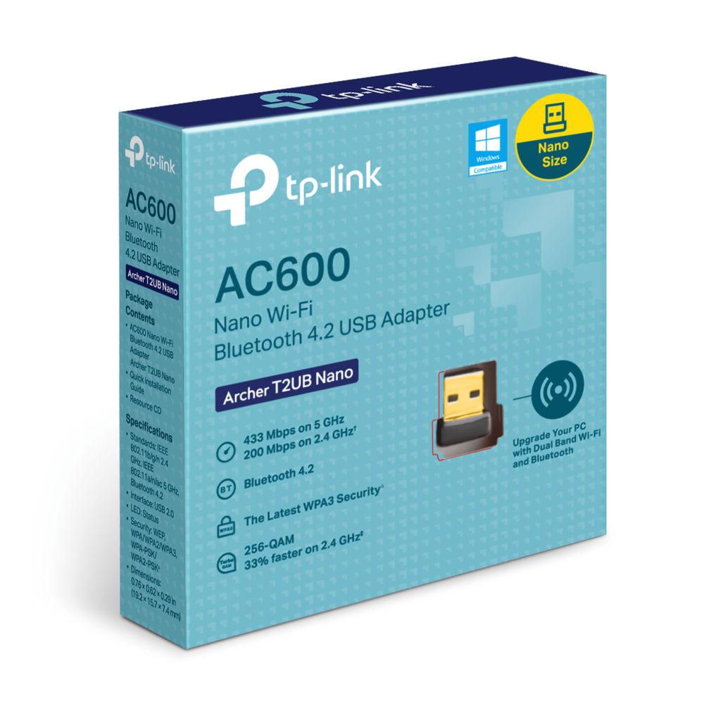 TP-Link Archer T2UB Nano AC600 Nano Wi-Fi Bluetooth 4.2 USB Adapter ตัวรับสัญญาณไวไฟและบลูทูธ 4.2 สำหรับคอมพิวเตอร์โน้ตบุ๊ก