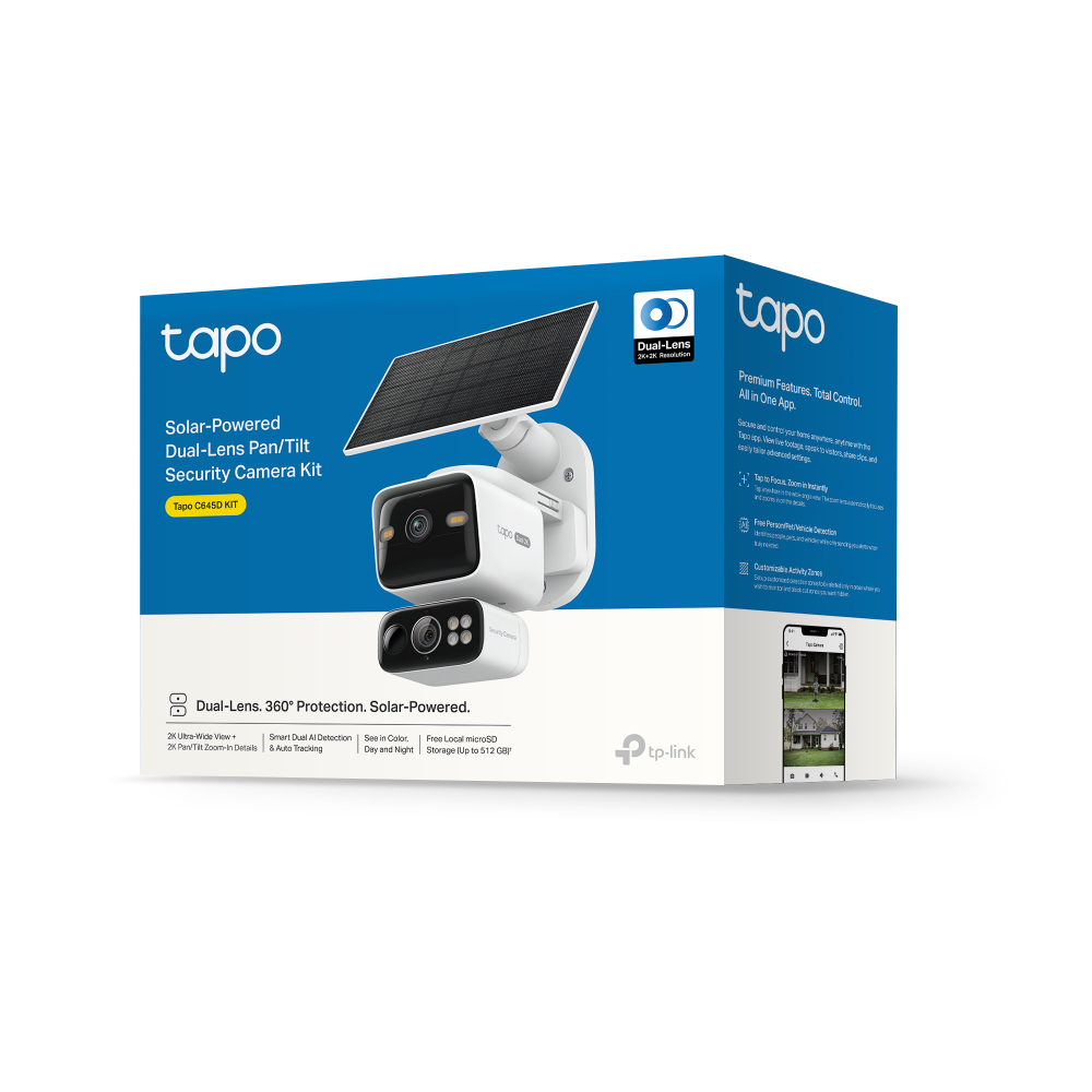 TP-Link Tapo C645D KIT ชุดกล้องวงจรปิด 2K 3MP พร้อมแผงโซลาร์ Solar-Powered Dual-Lens Pan/Tilt Security Camera Kit