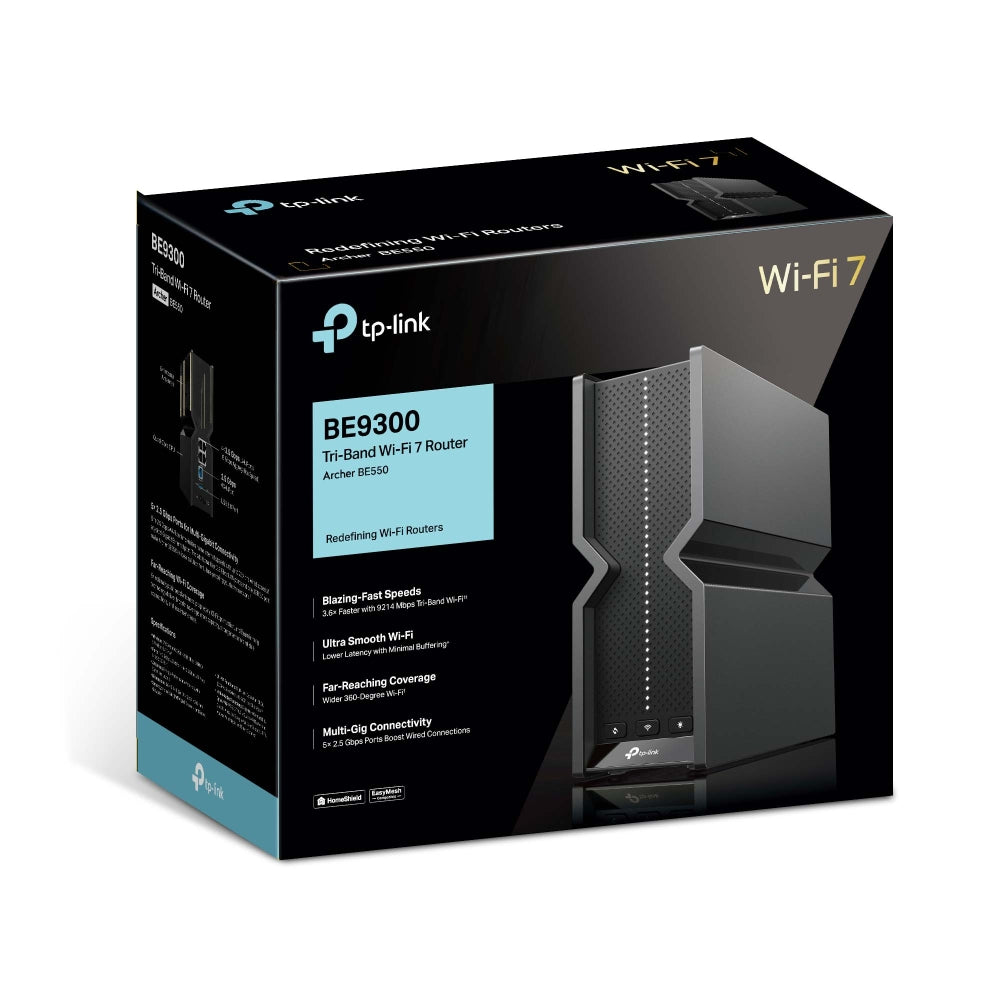 TP-Link Archer BE550 เราเตอร์ไวไฟ 7 BE9300 Tri-Band Wi-Fi 7 Router ดาวน์โหลดไฟล์ด้วยความเร็วสูงได้ ไม่มีสะดุด