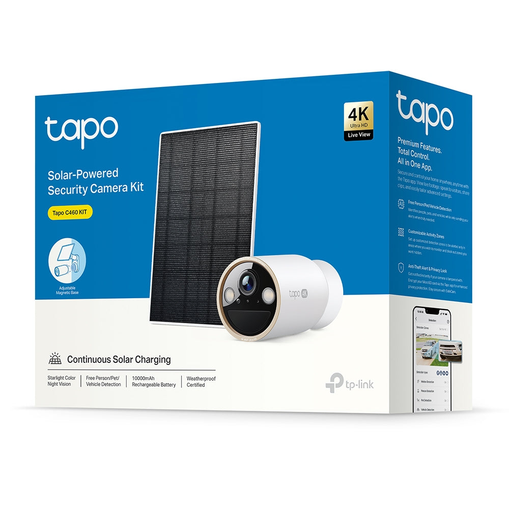 TP-Link Tapo C460 KIT ชุดกล้องวงจรปิดคมชัด 4K 8MP พร้อมแผงโซลาร์เซลล์ Solar-Powered Security Camera Kit มี AI ตรวจจับ