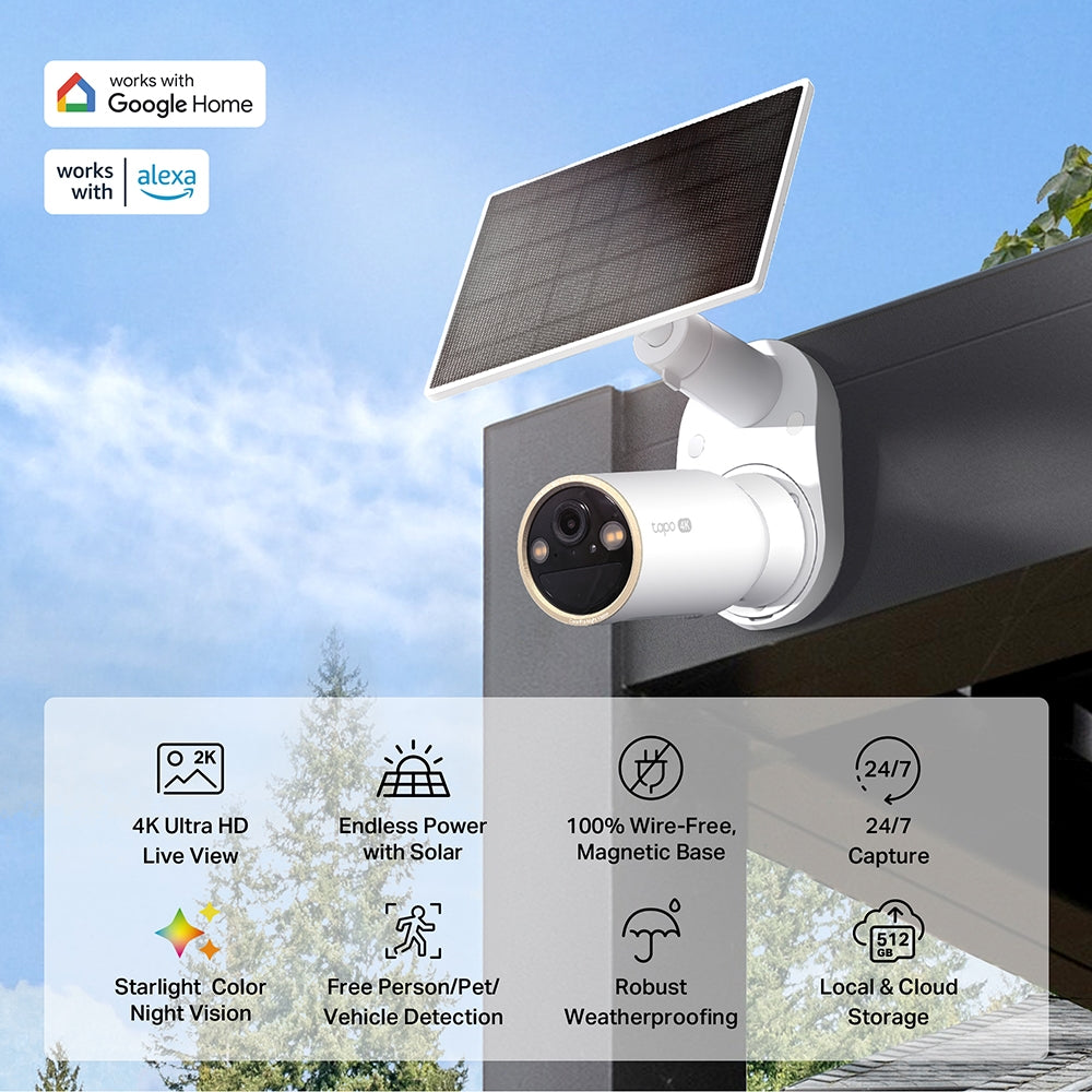 TP-Link Tapo C460 KIT ชุดกล้องวงจรปิดคมชัด 4K 8MP พร้อมแผงโซลาร์เซลล์ Solar-Powered Security Camera Kit มี AI ตรวจจับ