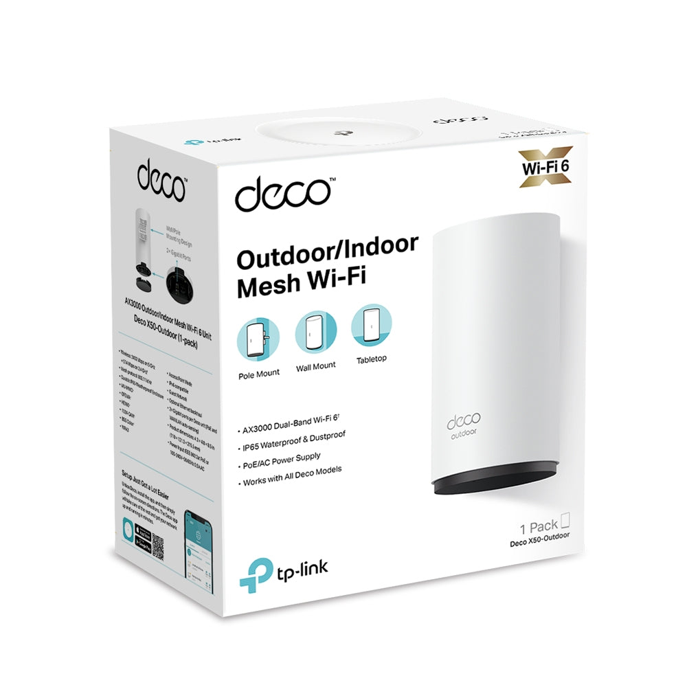 TP-Link Deco X50-Outdoor AX3000 เราเตอร์ Wi-Fi 6 สำหรับใช้ภายนอกอาคาร IP65 กันน้ำกันฝุ่น Mesh Wi-Fi 6 ใช้งานได้ทั้งภายนอก/ภายใน