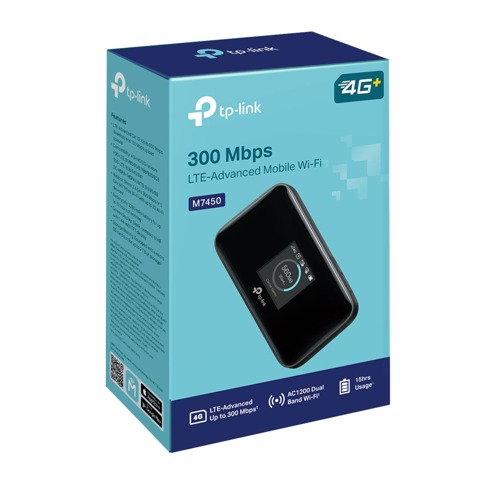 TP-Link M7450 Pocket WiFi ใส่ซิมแล้วใช้ได้ทันที (300 Mbps 4G LTE-Advanced Cat6 Mobile Wi-Fi) ใช้งานต่อเนื่องได้ 15 ชม.