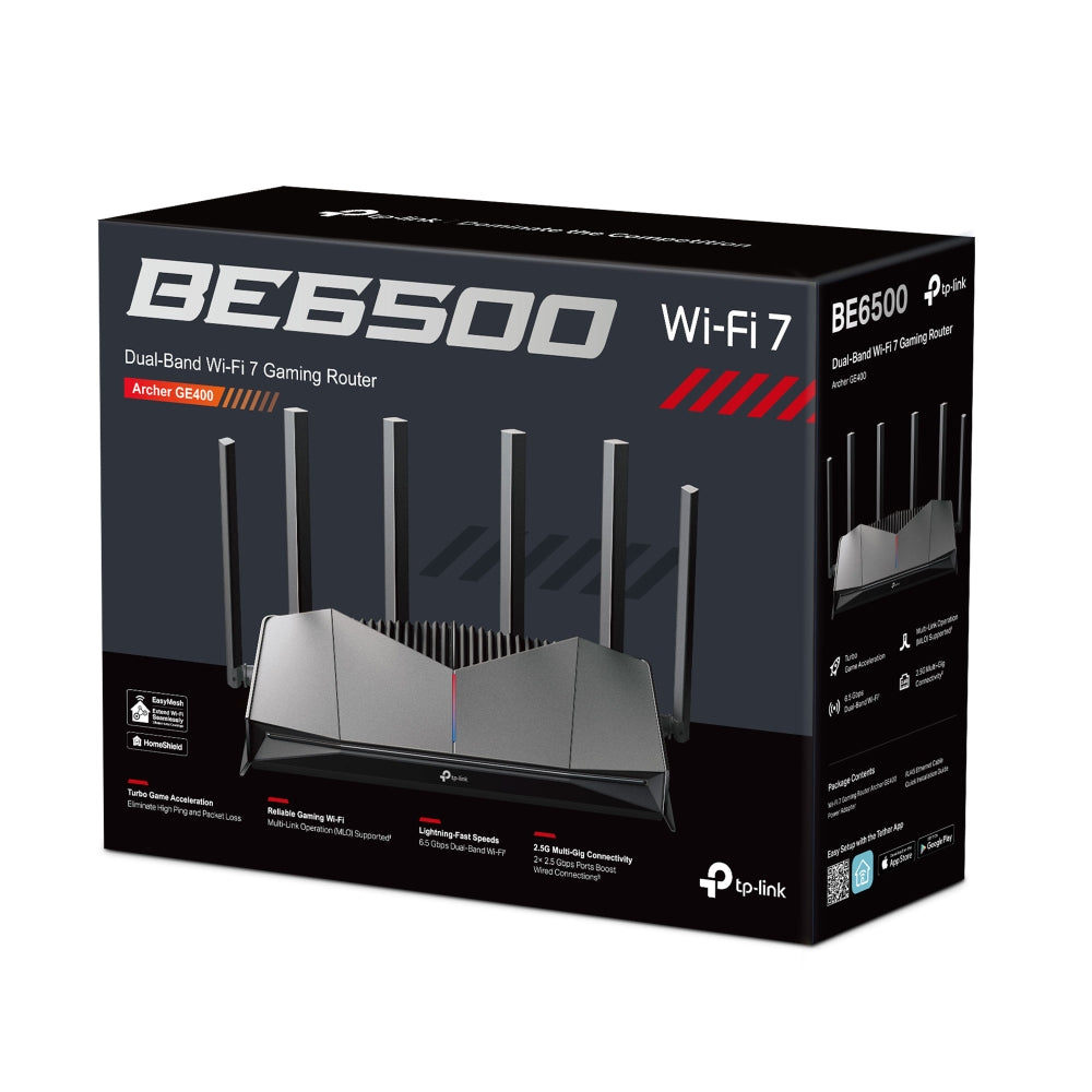TP-Link Archer GE400 ┃WiFi 7 Gaming Router┃เราเตอร์ไวไฟ7 ┃เราเตอร์สำหรับเล่นเกม┃BE6500 Dual-Band Wi-Fi 7 Gaming Router