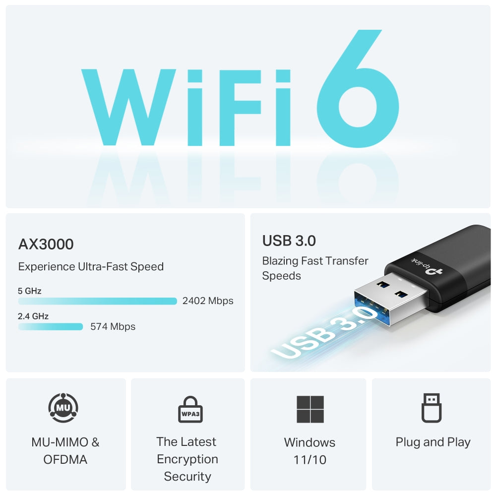 TP-Link Archer TX50U อะแดปเตอร์ Wi-Fi USB 6 AX3000 แบบ Dual Band รับประกันแบบ Limited Lifetime