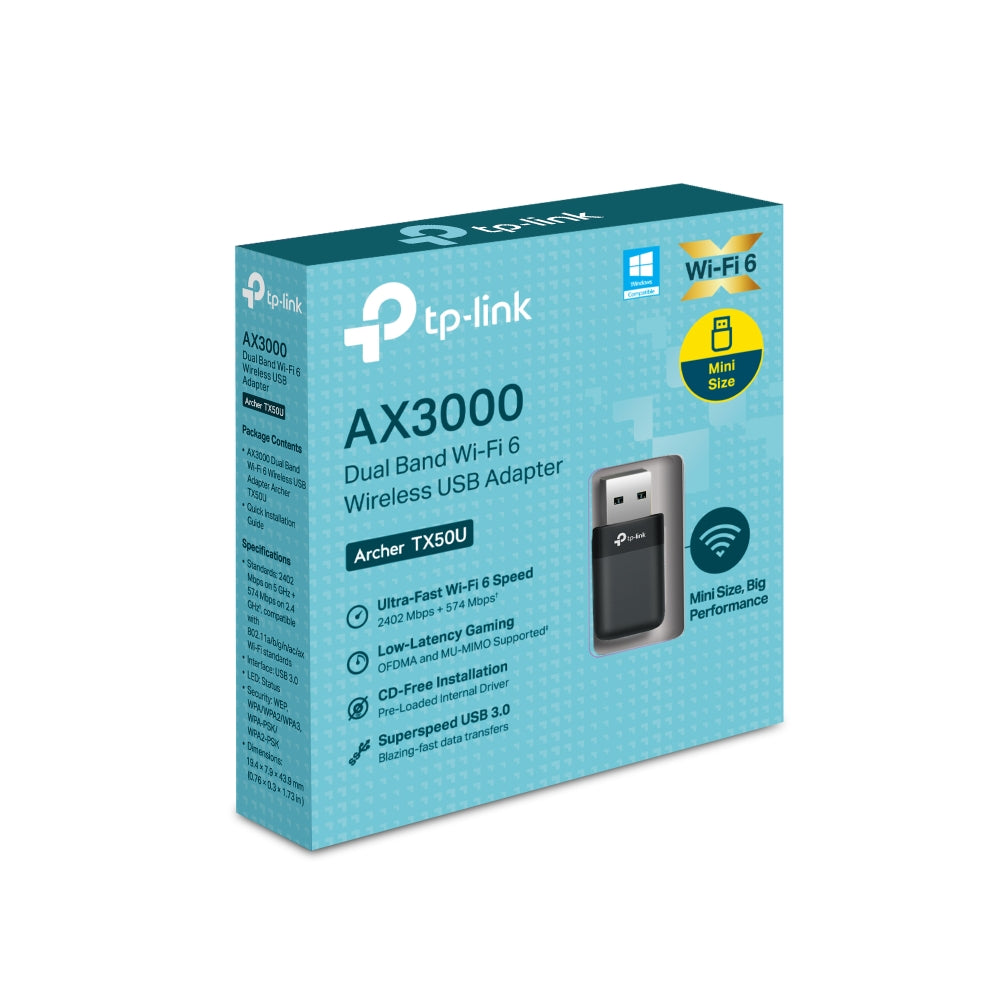 TP-Link Archer TX50U อะแดปเตอร์ Wi-Fi USB 6 AX3000 แบบ Dual Band รับประกันแบบ Limited Lifetime