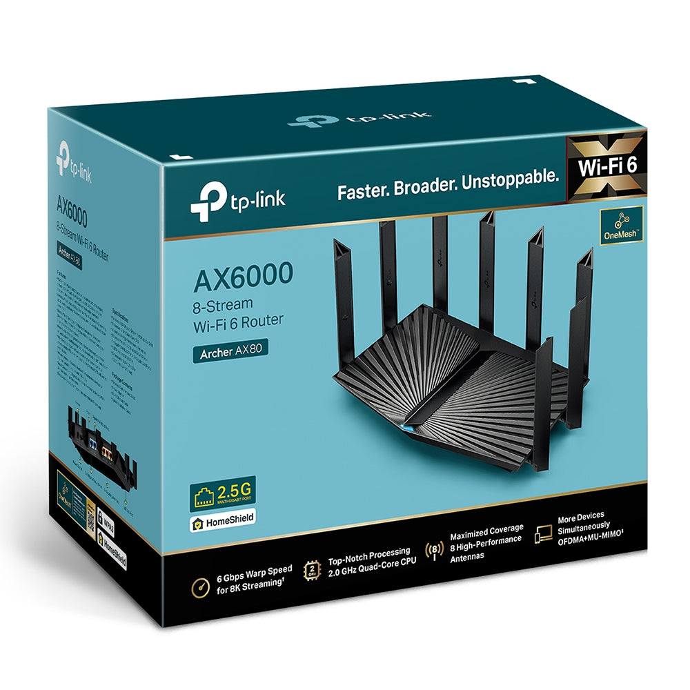 TP-Link Archer AX80 AX6000 เราเตอร์ Wi-Fi 6 แบบ 8 สตรีม พร้อมพอร์ต 2.5G