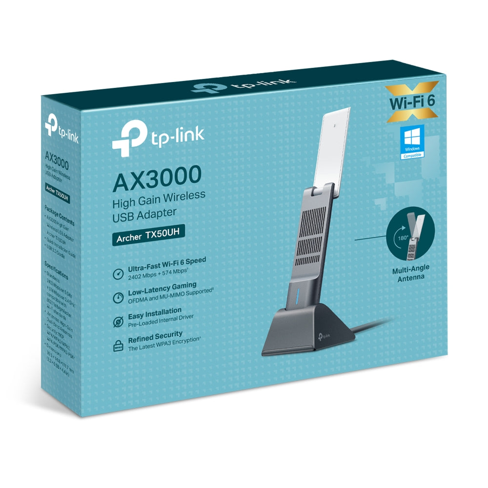 TP-Link Archer TX50UH ยูเอสบีอะแดปเตอร์ไวไฟ6 WiFi6 AX3000 High Gain Wireless USB Adapter รับส่งข้อมูลได้รวดเร็ว USB 3.0