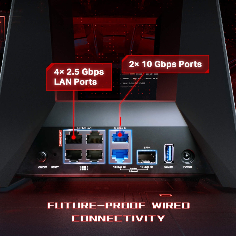 TP-Link Archer GE800 เราเตอร์ไวไฟ 7 BE19000 Tri-Band Wi-Fi 7 Gaming Router พร้อมพอร์ต Gaming และไฟ RGB