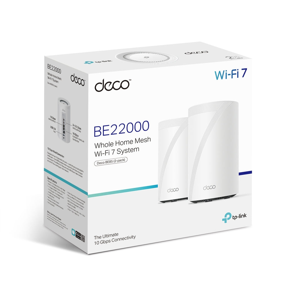 TP-Link Deco BE85 เราเตอร์ไวไฟ7 BE22000 Tri-Band Whole Home Mesh WiFi 7 System รองรับปริมาณการใช้งานมากขึ้นด้วย MLO
