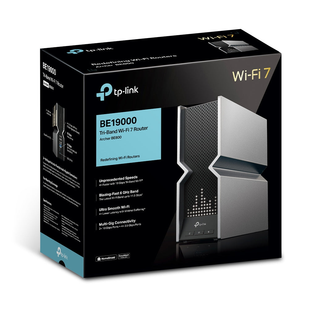 TP-Link Archer BE800 เราเตอร์ Wi-Fi 7 BE19000 Tri-Band Wi-Fi 7 Router เพลิดเพลินกับการสตรีมวิดีโอ 4K/8K และเล่นเกม AR/VR ที่เหนือกว่า