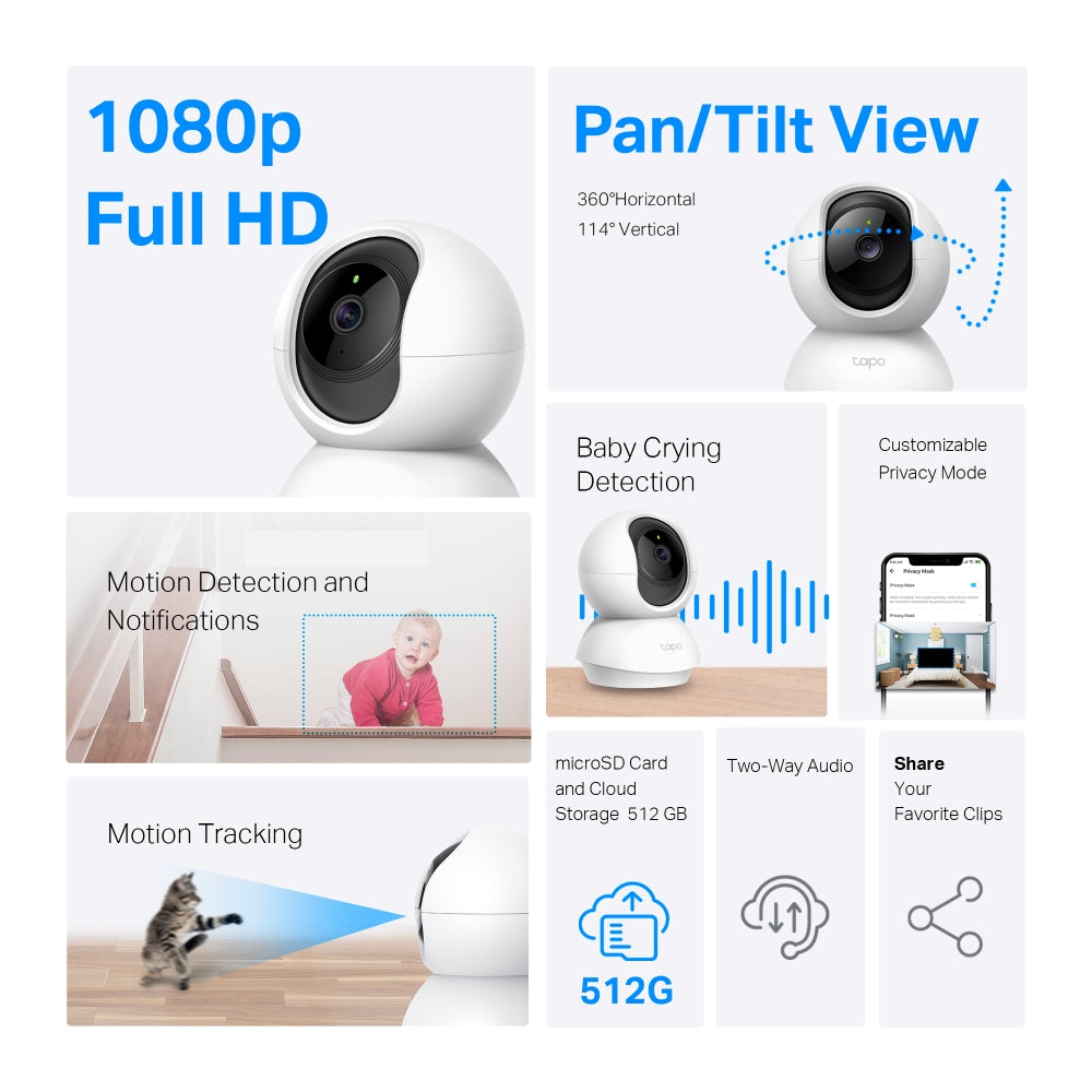 TP-Link Tapo C200C กล้องวงจรปิดไร้สาย 2MP Full HD สื่อสาร 2 ทาง ตรวจจับการเคลื่อนไหวพร้อมแจ้งเตือน รองรับ Micro SD สูงสุด 512GB รับประกัน 1 ปี