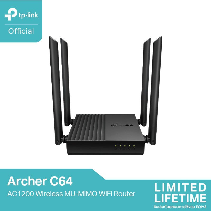 TP-Link Archer C64 AC1200 Wireless MU-MIMO WiFi Router 4 เสาภายนอก พร้อม Beamforming Technology ส่งสัญญาณครอบคลุม