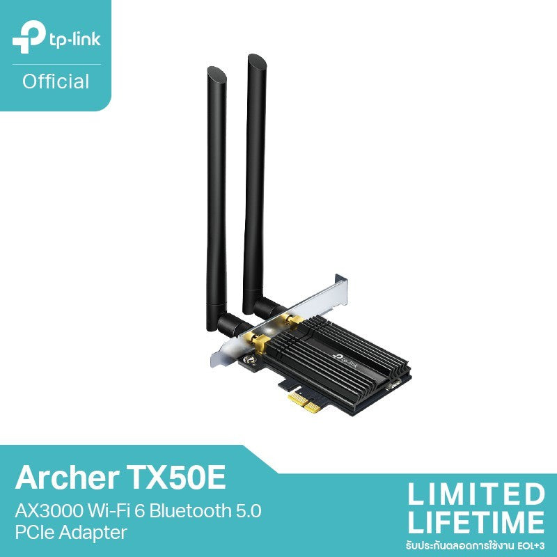 TP-Link Archer TX50E การ์ด WiFi 6 พร้อมบลูทูธ 5.3 สำหรับคอมพิวเตอร์ AX3000 Wi-Fi 6 Bluetooth 5.3 PCIe Adapter