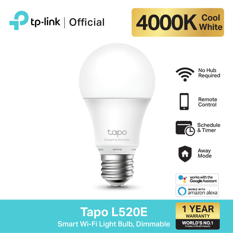 TP-Link Tapo L520E หลอดไฟอัจฉริยะ ตั้งค่าผ่านแอป สั่งการด้วยเสียง Smart Wi-Fi Light Bulb  ขั้ว E27 มีฟังก์ชั่นหรี่แสง