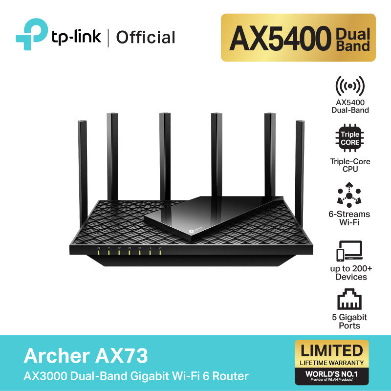 TP-Link Archer AX73 เราเตอร์ AX5400 ดูอัลแบนด์ กิกะบิต Wi-Fi 6, ซีพียู Triple-Core 1.5 GHz, 6 เสาสัญญาณ
