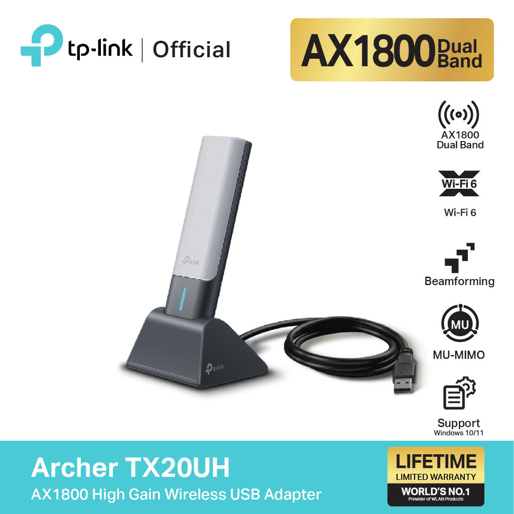 TP-Link Archer TX20UH AX1800 High-Gain Wireless USB Adapter Dual-Band WiFi 6 Receiver