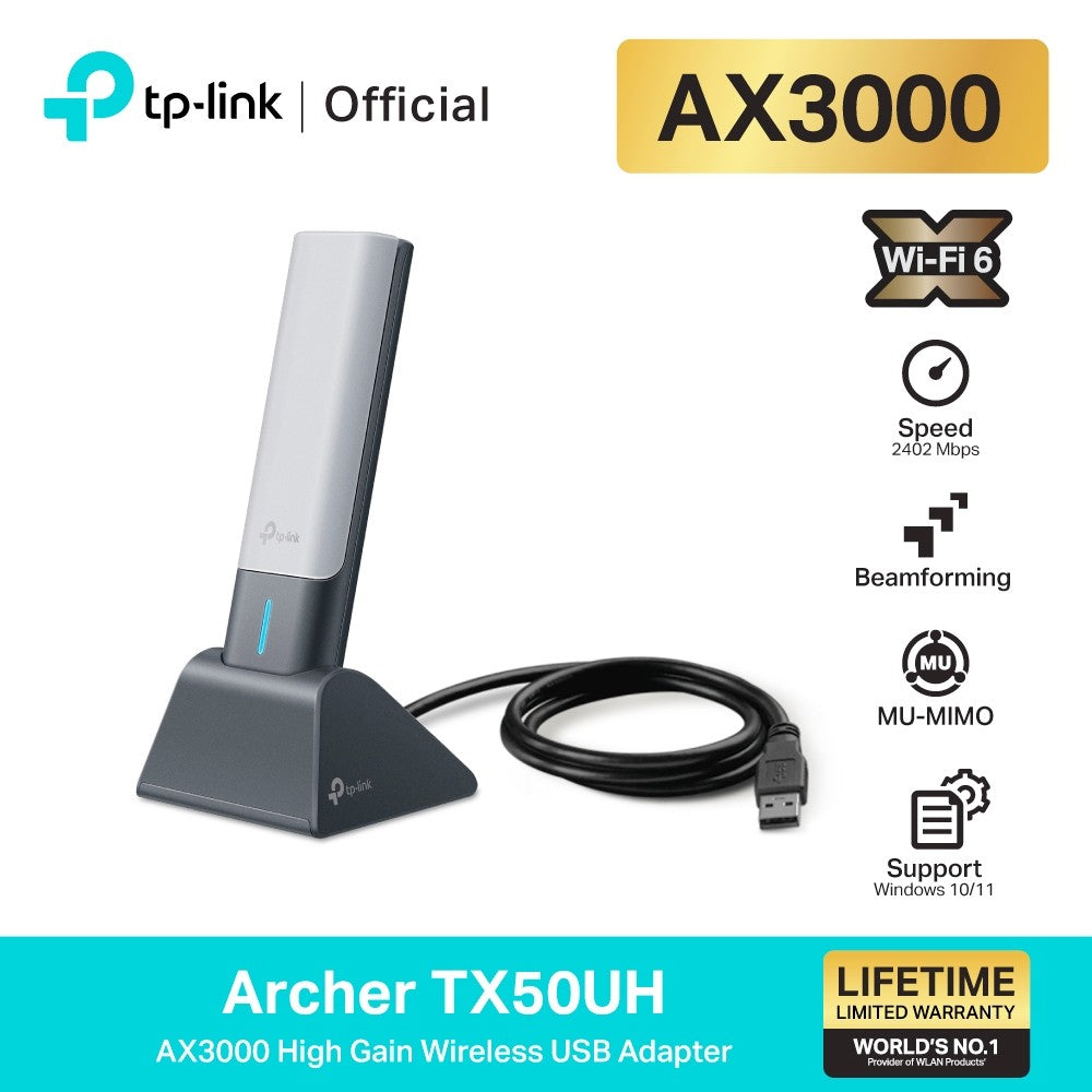 TP-Link Archer TX50UH ยูเอสบีอะแดปเตอร์ไวไฟ6 WiFi6 AX3000 High Gain Wireless USB Adapter รับส่งข้อมูลได้รวดเร็ว USB 3.0
