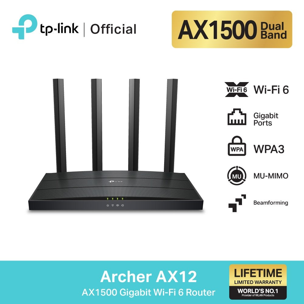 TP-Link Archer AX12 AX1500 Gigabit เราเตอร์ Wi-Fi 6 พร้อม Beamforming และ OFDMA ช่วยลดความล่าช้าของข้อมูล