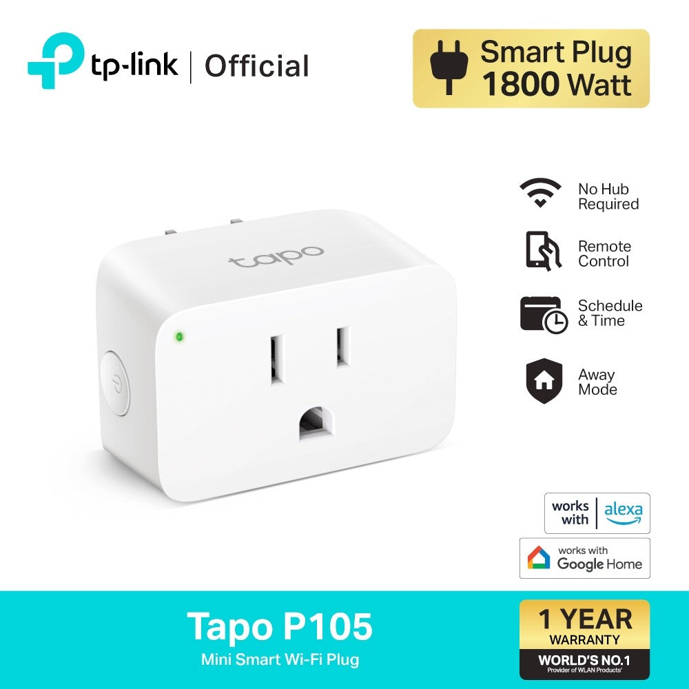 TP-Link Tapo P105 Mini Smart Wi-Fi Plug ปลั๊กอัจฉริยะ สามารถสั่งการด้วยเสียงผ่าน Amazon Alexa หรือ Google Assistant