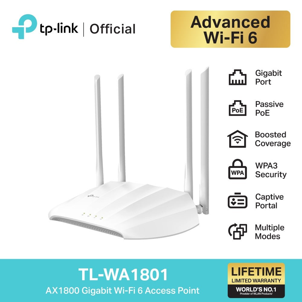 TP-Link TL-WA1801 [New! Wi-Fi 6 Extender] AX1800 Gigabit Wi-Fi 6 Access Point, 4 Antennas with Beamforming for Wi-Fi Extension and Signal Shaping