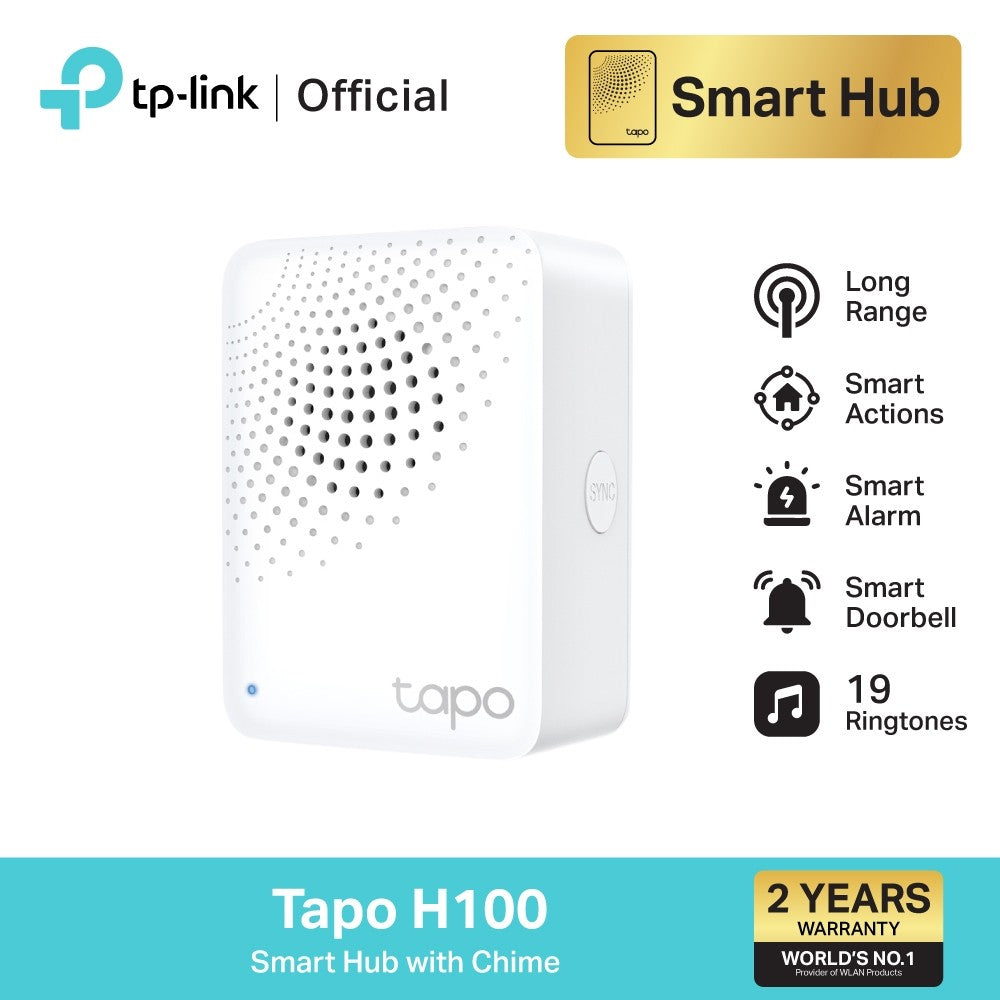 TP-Link Tapo H100 Smart Hub with Chime ฮับสำหรับเชื่อมต่ออุปกรณ์ Tapo Smart Home ได้สูงสุด 64 อุปกรณ์ รับประกัน 2 ปี