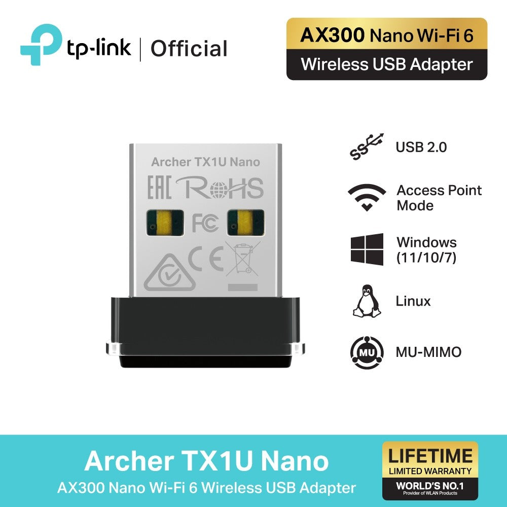 TP-Link Archer TX1U Nano AX300 Nano Wi-Fi 6 Wireless USB Adapter Limited Lifetime Warranty