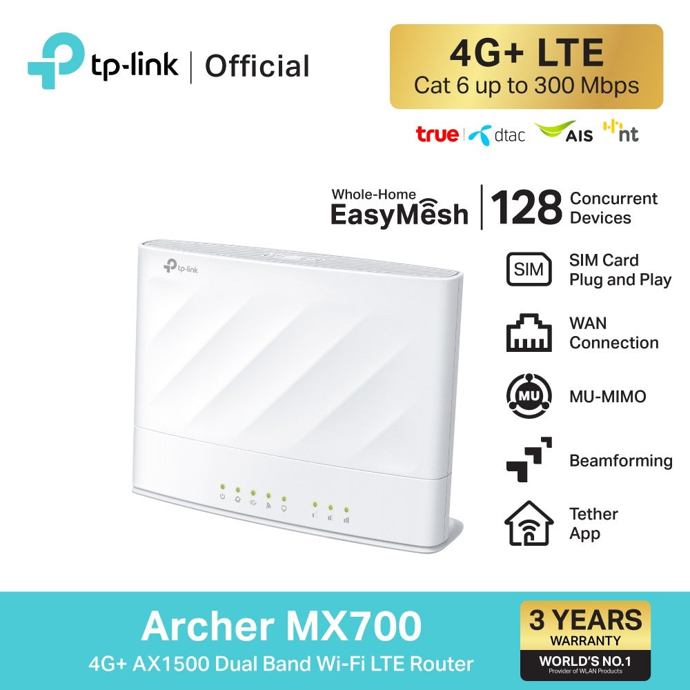 TP-Link Archer MX700┃ เราเตอร์ใส่ซิม 4G+┃AX1500 Dual Band Wi-Fi LTE Router┃เราเตอร์ใส่ซิม┃ซิม┃เราเตอร์ Wi-Fi┃เราเตอร์ Wi-Fi