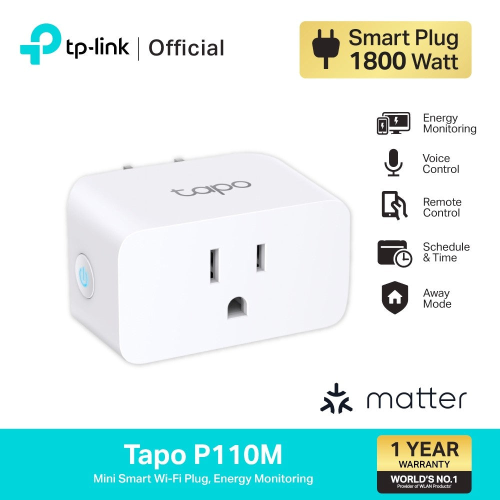 TP-Link Tapo P110M สมาร์ทปลั๊ก Mini Smart Wi-Fi Plug, Energy Monitoring สั่งเปิดปิดเครื่องใช้ไฟฟ้าผ่านแอป Tapo ประกัน1ปี