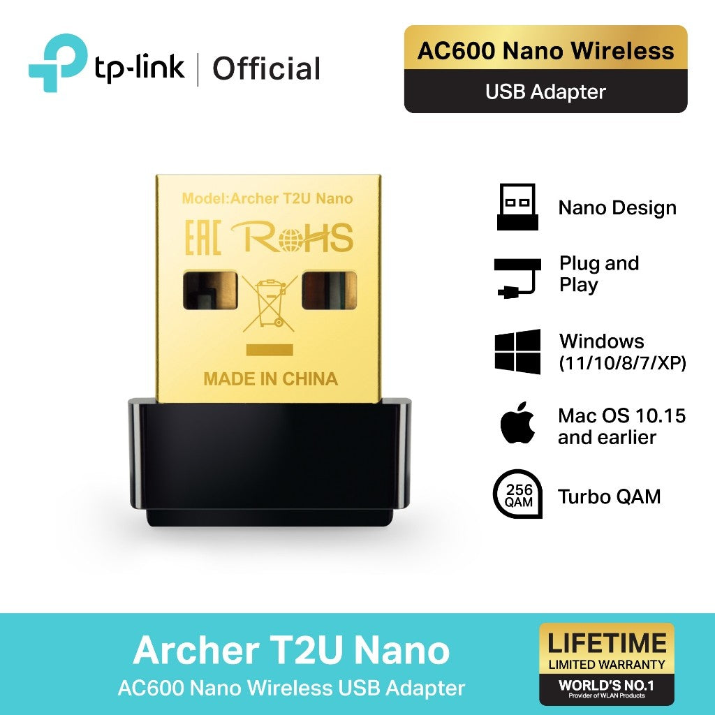 TP-Link Archer T2U Nano AC600 Nano Wireless USB Adapter ตัวรับสัญญาณ WiFi สำหรับคอมพิวเตอร์หรือโน้ตบุ๊ก
