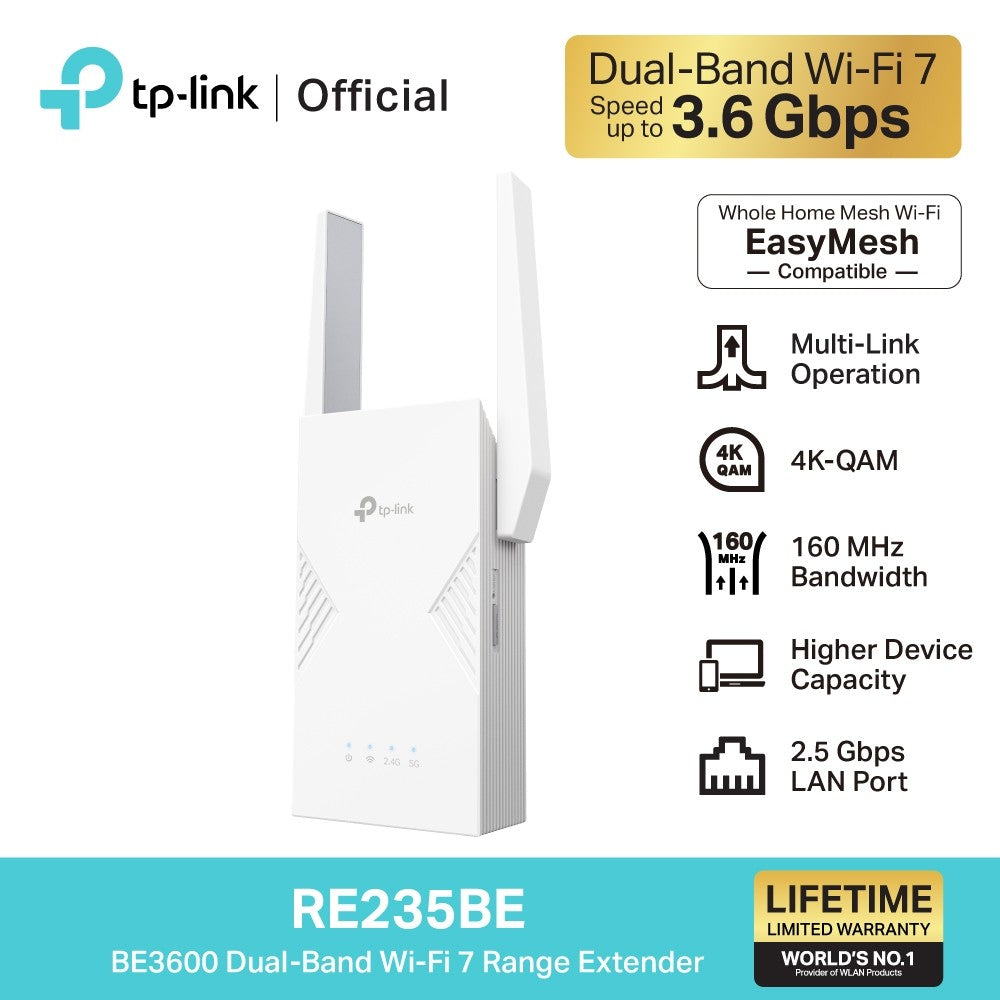 TP-Link RE235BE┃ตัวขยายสัญญาณไวไฟ 7┃ BE3600 Dual-Band Wi-Fi 7 Range Extender ┃WiFi Repeater┃